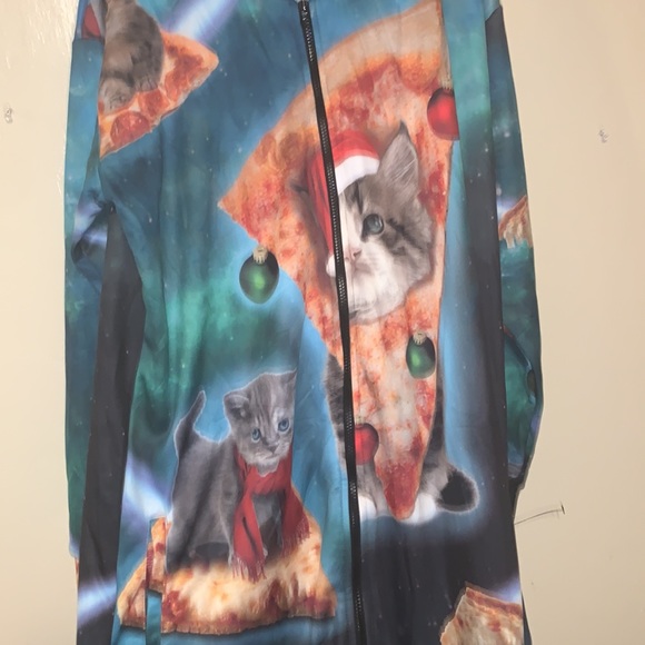 Rage On Size XL Cat Pizza Christmas Union Suit jumpsuit pajamas sleeper - Picture 3 of 7